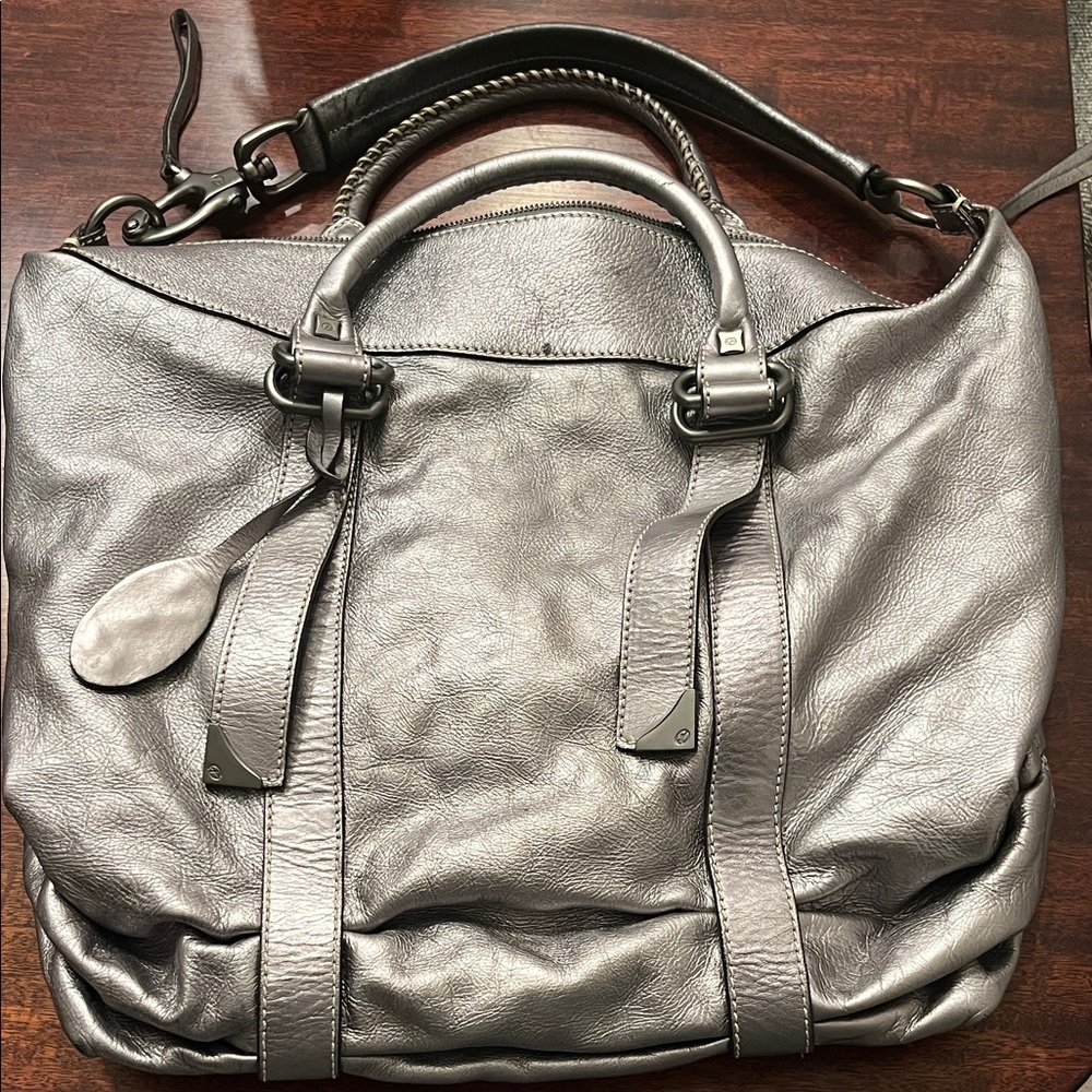 Francesco Biasia Silver Leather Hobo Bag